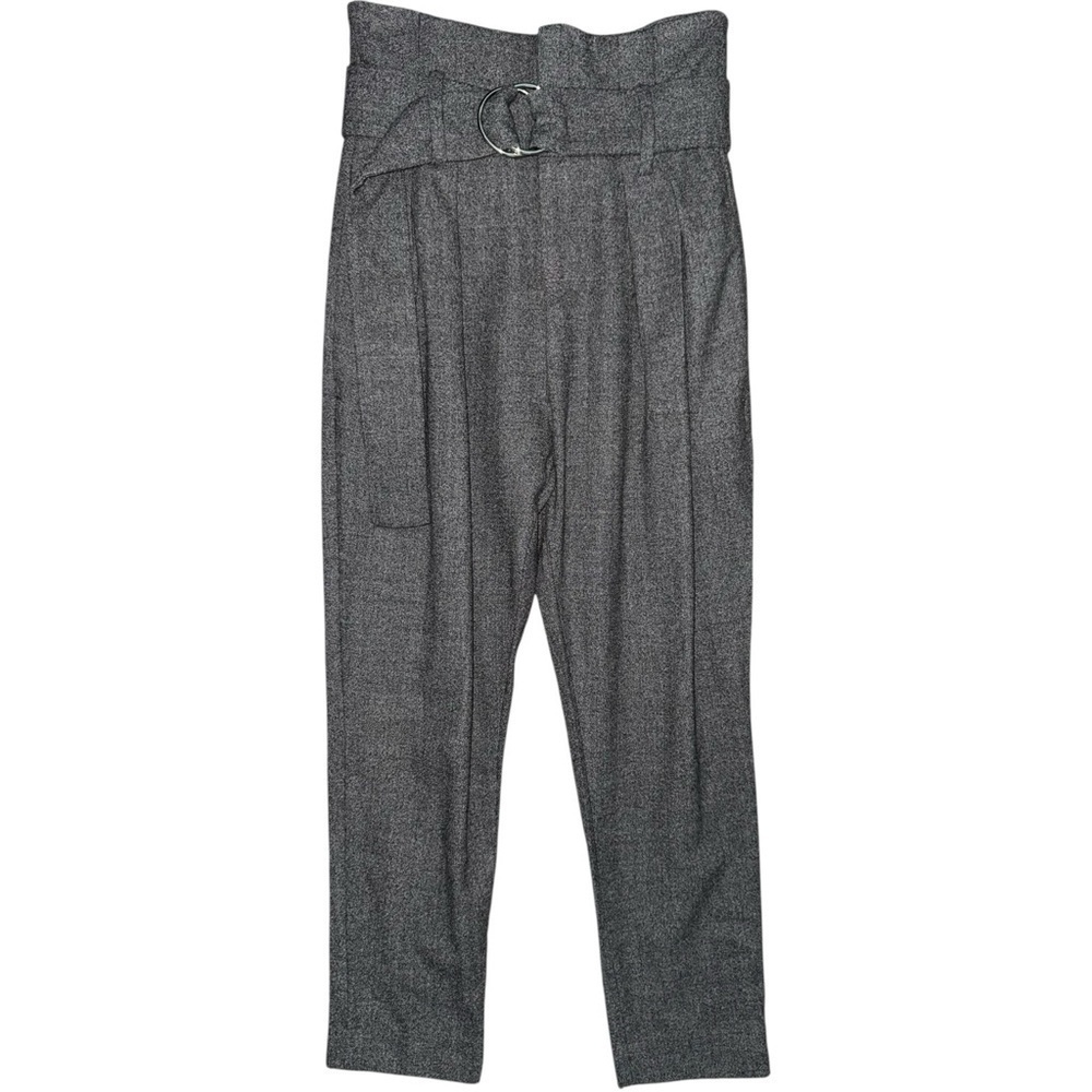 IRO Wool Belted High Waisted Trousers Tapered Straight Leg Pants Grey XS US 2